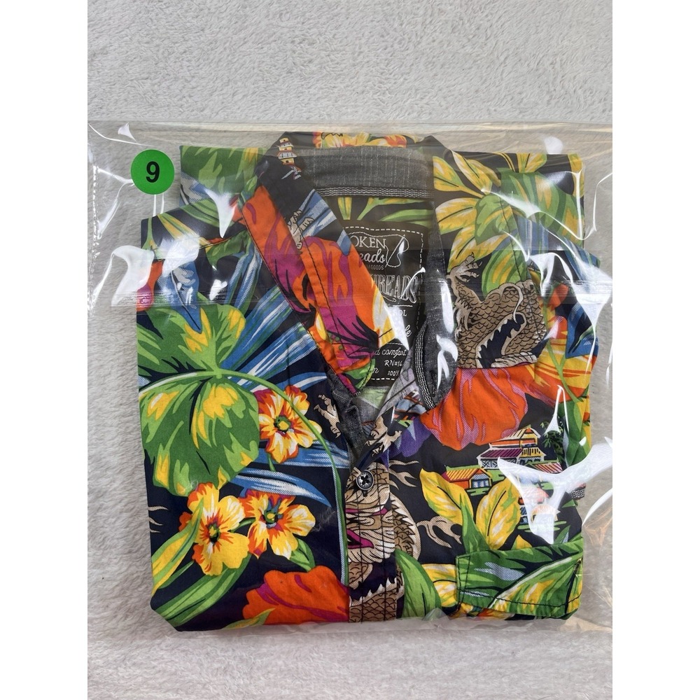 Broken Threads Hawaiian Shirt Mens Medium Dragon Floral Tropical Button Up - Picture 9 of 9